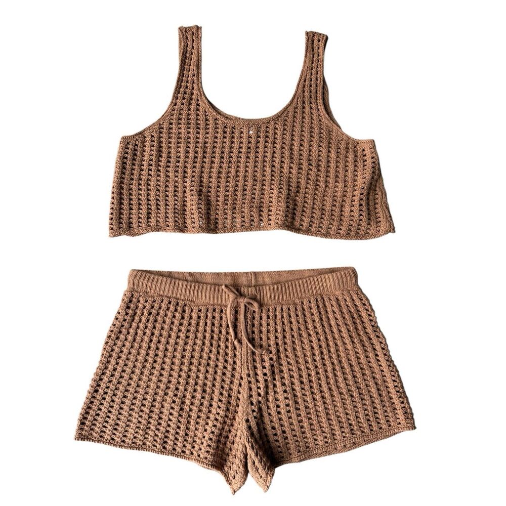 Wild Fable Crochet Crop Top & Shorts Swimsuit Cover-up Set Size M - Picture 2 of 9